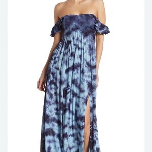 Boho Me xs Blue Tie-Dye Off-Shoulder Maxi Dress